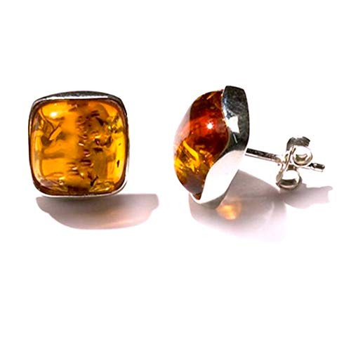 Amber Sterling Silver Perfect Square Stud Earrings