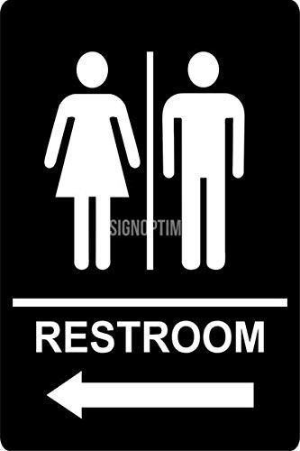 ADA Directional Restroom Sign with Arrow  Right - Left  6 inch x9 inch   Left Black