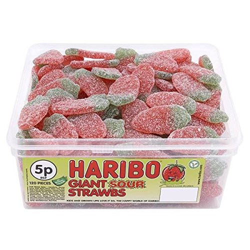 Haribo Giant Sour Strawberries  Tub of 120