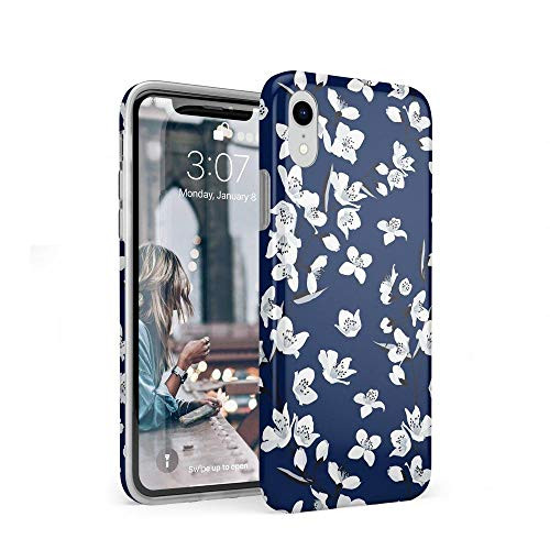 Casely iPhone XR Phone Case - Navy Cherry Blossom Floral Case - 360 Degree Coverage for Your Phone - Precise Cutouts 1mm Raised Lip Camera Protection - Classic