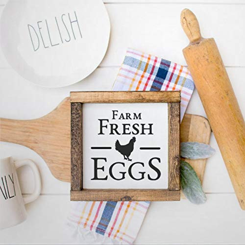 DONL9BAUER Farm Fresh Chicken Egg Kitchen Shelf Sitters Framed Wooden Sign Wood Wall Decor Sign Farmhouse Wooden Plaque Art for HomeGardens Porch Gallery Wall Coffee Shops.