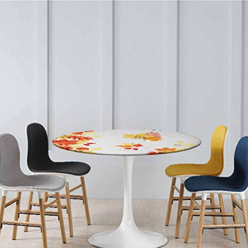 Round Elastic Table Cloth Autumn Themed Pattern Chestnut Oak Maple Leaves and Berries Corner Design Elements Elastic Table Cover No Fabric Draping Down for Puppy to Grab Multicolor Diameter - 31 Inch