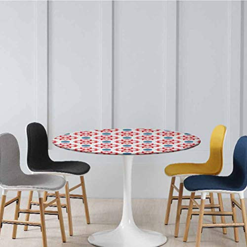 Table Covers Abstract European Traditional Polka Dots Symmetrical Natural Inspiration Elastic Edged Waterproof Table Cover No Fabric Draping Down for Puppy to Grab Slate Blue White Diameter - 31 Inch