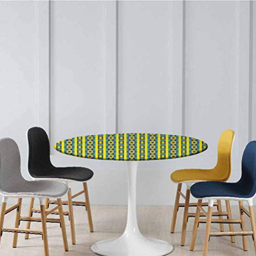 Table Cover Geometric Vertical Borders Funky Colorful Native Kenya Design with Triangles Perfect Tablecloth No Fabric Draping Down for Puppy to Grab Multicolor Diameter - 31 Inch