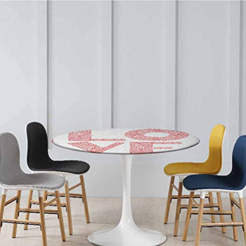 Elasticized Tablecloth The Word Love with Floral Ornament Nature Inspiration Valentines Day Illustration Fine Tablecloth No Fabric Draping Down for Puppy to Grab Vermilion White Diameter - 31 Inch