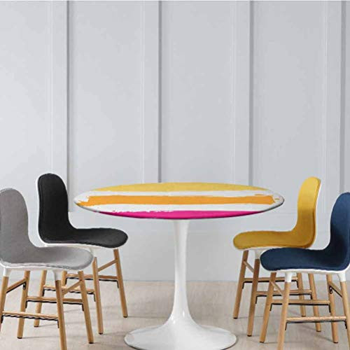 Elasticized Table Cover Grunge Paint Smear Abstract Banner Design Spill-Proof Water Repellent Table Cover No Fabric Draping Down for Puppy to Grab Fucsia Marigold Pale Yellow Diameter - 31 Inch