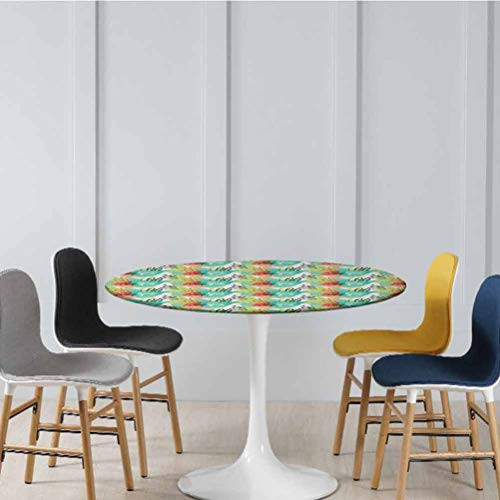 Elastic Tablecloth Hand Drawn Style Floral Artistic Creativity Theme Colorful Scribble Fitted Round Elastic Edge Tablecloth Table Cover No Fabric Draping Down for Puppy to Grab Diameter - 31 Inch