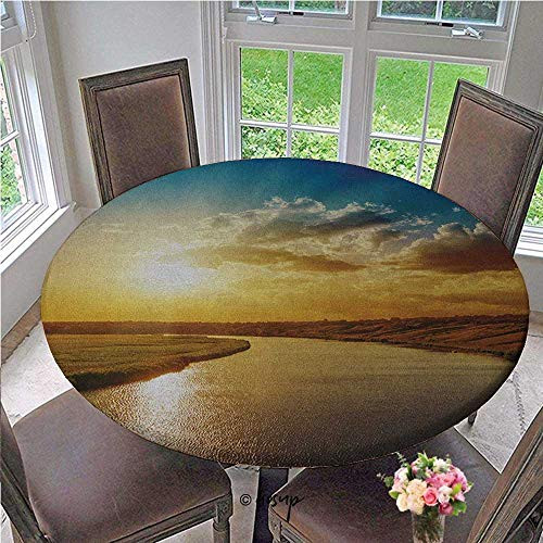 Elasticized Tablecloth Sunset over River Horizon Magical Landscape Phenomenal Physical Event Theme Elastic Dust-proof Table Cover No Fabric Draping Down for Puppy to Grab Golden Diameter - 31 Inch