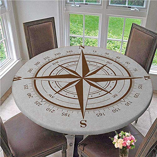 Tablecloths Seamanship Compass with Windrose and Detailed Angles Directions on the Ocean Print Polyester Round Tablecloth Table Cloth No Fabric Draping Down for Puppy to Grab Diameter - 31 Inch