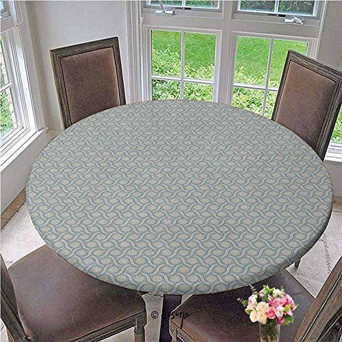 Round Tablecloth Circles and Stripes in Pastel Colors Abstract Geometric Arrangement Event Stretchable Tablecloth No Fabric Draping Down for Puppy to Grab Bluegrey and Ivory Diameter - 31 Inch