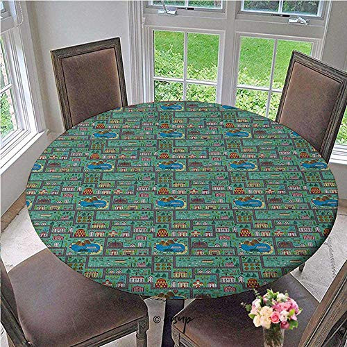 ThinkingPower Table Cover Lively Town Components Illustration Cartoon Style Table Cover No Fabric Draping Down for Puppy to Grab Multicolor Diameter - 31 Inch ThinkingPower Table Cover Lively Town Components Illustration Cartoon Style Table Cover No Fabric Draping Down for Puppy to Grab Multicolor Diameter - 31 Inch