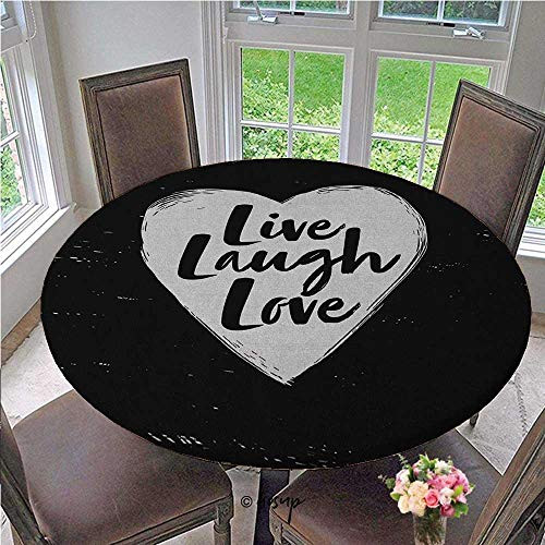 Round Elastic Table Cloth Illustration of a Grunge Inspired Heart and a Quote on Black Background Washable Tablecloth No Fabric Draping Down for Puppy to Grab Black White Diameter - 31 Inch