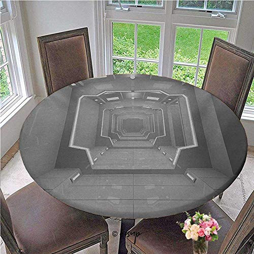Round Tablecloth Supernatural Science Based Travel Journey to Planet Solar System Exploration Image Durable Wipe-Clean Table Cover No Fabric Draping Down for Puppy to Grab Gray Diameter - 31 Inch