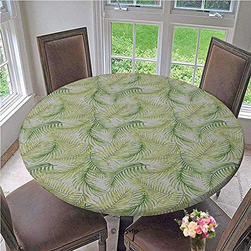 ThinkingPower Round Table Cover Green Leaves of Coconut Palms Watercolor Style Fresh Nature Pattern Tablecloth No Fabric Draping Down for Puppy to Grab Fern Green Pale Green Diameter - 31 Inch