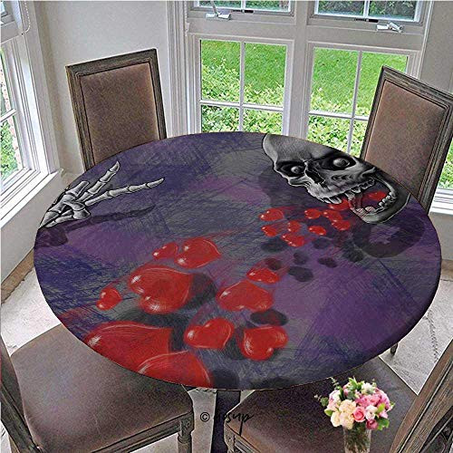 Elasticized Table Cover Skeleton in Love Throw Out Puke of Hearts Romantic Gesture Valentines Art Round Tablecloth Table Cloth No Fabric Draping Down for Puppy to Grab and Diameter - 31 Inch