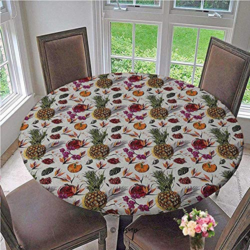 Round Table Cover Pattern with Fruits Palm Leafs and Orchids Exotic Summer Jungle in Watercolors Round Table Cloth Cover No Fabric Draping Down for Puppy to Grab Multicolor Diameter - 31 Inch