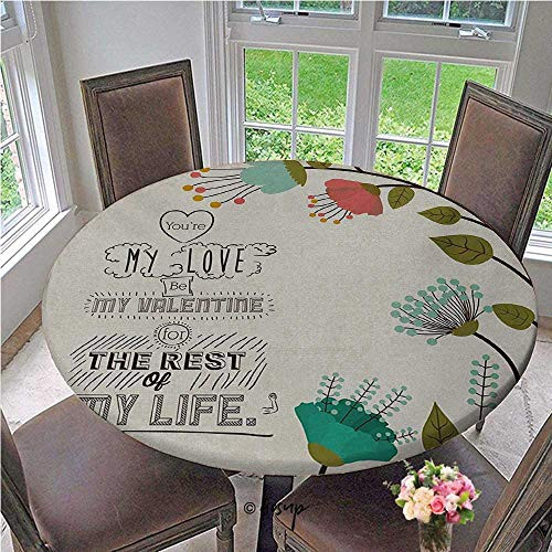 Tablecloths Love Valentines Day Romanic Themed Floral Flowers with Leaves Art Print Fitted Round Elastic Edge Tablecloth Table Cover No Fabric Draping Down for Puppy to Grab Diameter - 31 Inch