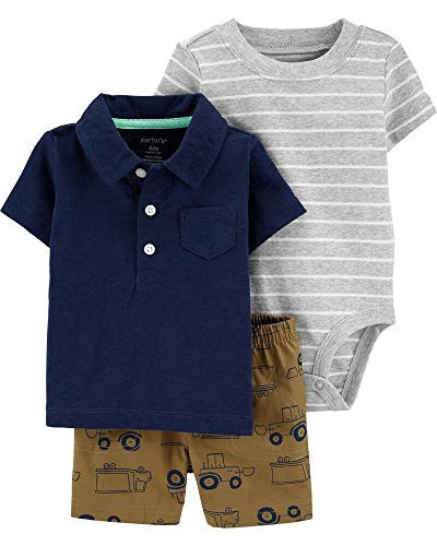 Carters Baby Boys 3-Piece Little Short Sets Hippo  3 Months Navy Brown