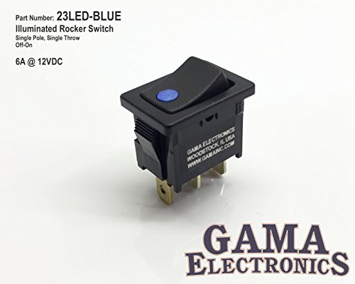 GAMA Electronics Mini 10 Amp Off-On Rocker Switch with Blue 12 Volt Illumination
