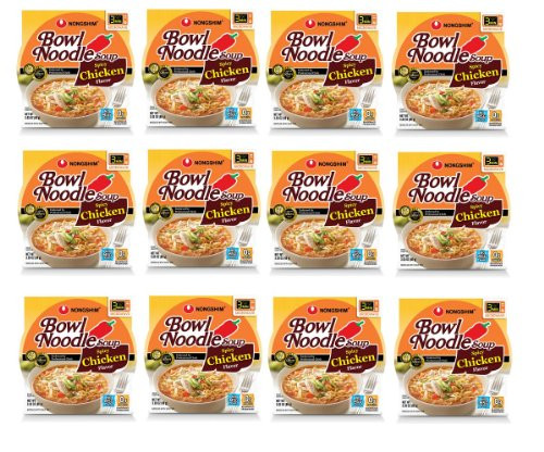 SCS Nongshim Bowl Noodle Instant Noodle Soup Spicy Chicken No Msg 12 Packs of 3.03 Oz