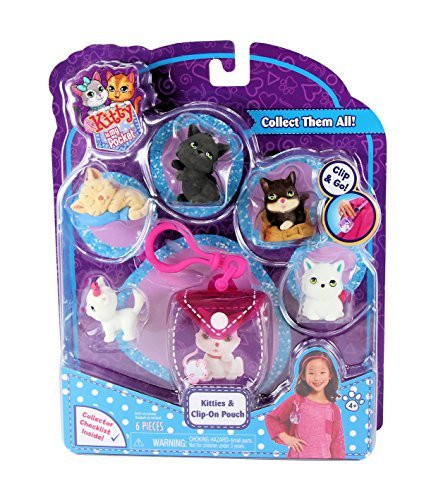 Kitty In My Pocket Kitties & Pink Clip On Pouch - 5 Kitties Included
