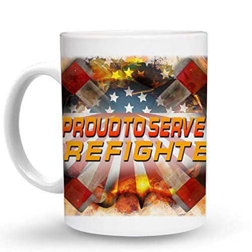 Makoroni - PROUD TO SERVE FIREFIGHTER Firefighter Fireman 15 oz Ceramic Large Coffee Mug Cup Design62