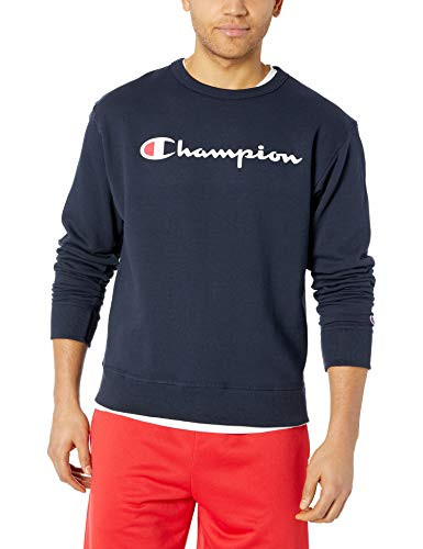 Champion Mens Graphic Powerblend Fleece Crew Black Script X-Large