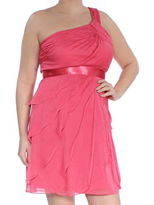 Adrianna Papell Womens Tiered One Shoulder Cocktail Dress Pink 12