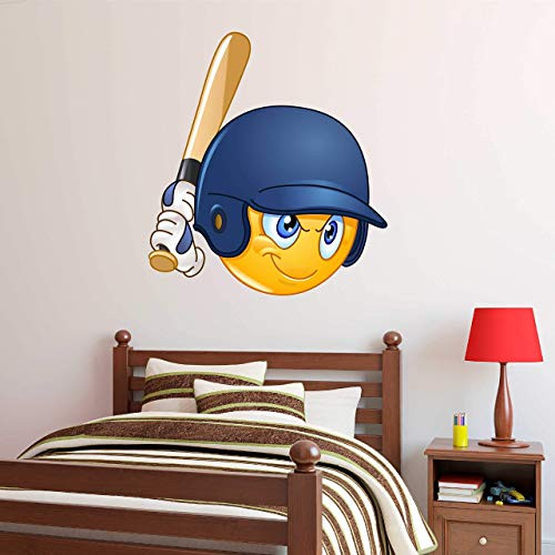 Baseball Batter Emoji Wall Decal - Kids Sports Emoji Wall Sticker Emoticon