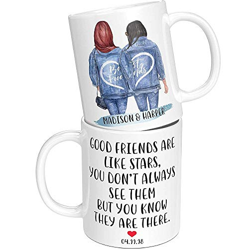 Personalized Best Friend Coffee Mug for Women - 48 Hair Styles and Colors - Custom Coffee Mug with Names - BFF Galantines Day Gifts Long Distance Friendship Birthday Gifts for Besties - 11 oz