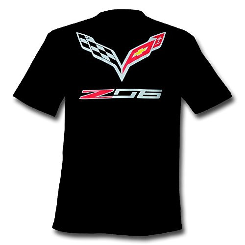 C7 Corvette Stingray Z06 with Crossed Flags T-shirt   Black  XX-Large