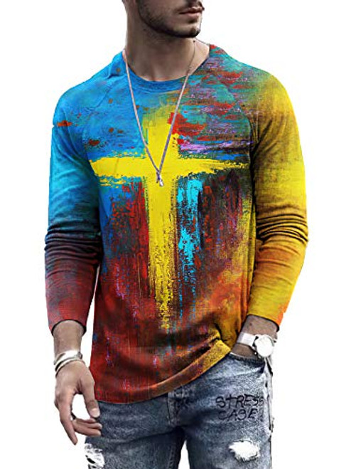 Mens Vintage Oil Painting Faith Jesus Cross Print Casual T-Shirts Tie Dye Crewneck Sweatshirt Long Sleeve Shirts for Men Yellow Mens Vintage Oil Painting Faith Jesus Cross Print Casual T-Shirts Tie Dye Crewneck Sweatshirt Long Sleeve Shirts for Men Yellow
