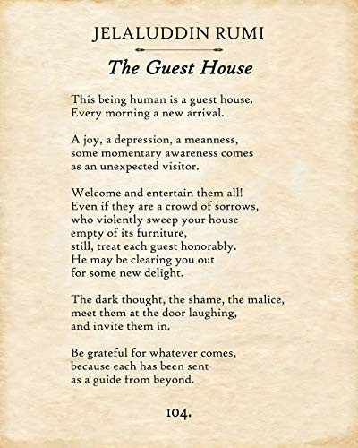 Canvas - Rumi - The Guest House - Choose Unframed Poster or Canvas - Great Gift for Poetry Fans and Inspirational Decor for Home and Office Under  30