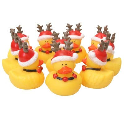 JKMQA dx Toys 10Pcs lot Bath Toys Mini Christmas Yellow Soft Floating Rubber Duck Squeeze Sound Funny Christmas Deer Ducks for Kids Gift  Color   10pcs