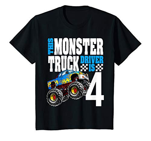 Kids Monster Truck 4th Birthday 4 year Old Monster Truck Driver T-Shirt