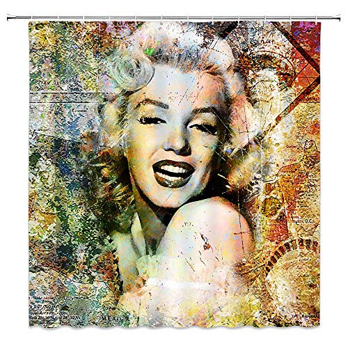AMFD Marilyn Monroe Shower Curtain Retro Classic Beauty Old Look Bathroom Decor Supplies Curtains Polyester Fabric Waterproof Mildew Resistant 70 X 70 Inches Include Hooks Fawn Tan