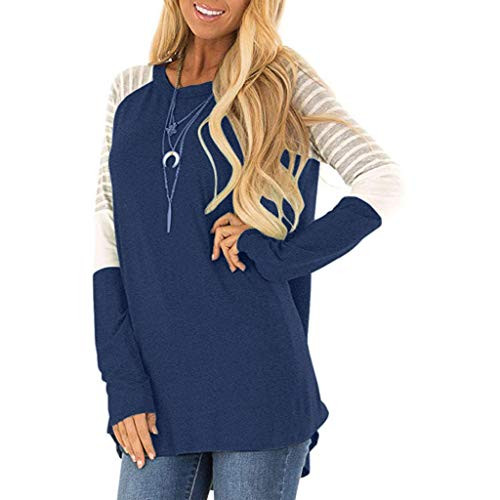 Gibobby Shirts for Women Plus Size Womens Fall Long Sleeve Side Split Loose Casual Pullover Tunic Tops Blue