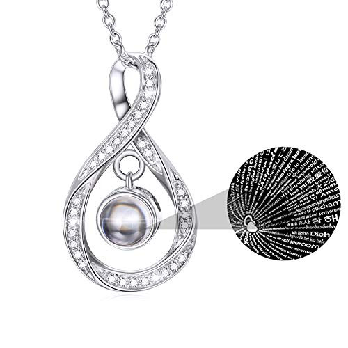 925 Sterling Silver 100 Languages Necklace I Love You Necklace Silver Necklace Infinity Pendant Love Forever Gift for Women