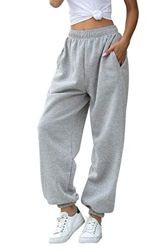 Womens Cinch Bottom Sweatpants Pockets High Waist Sporty Gym Athletic Fit Jogger Pants Lounge Trousers  Grey A XXL