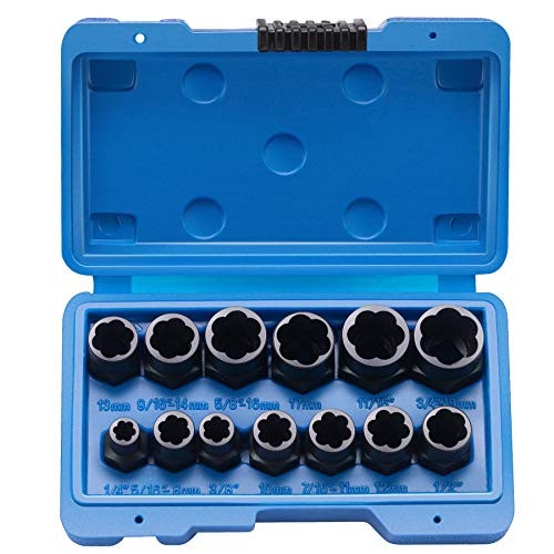 Impact Nut and Bolt Extraction Tool Set   Rusted Damaged Stripped Nut and Bolt Remover Tool Kit   Nut Bolt Extractor Socket Set in 13 SAE and Metric Sizes for 3 8 Inch Drive with Case