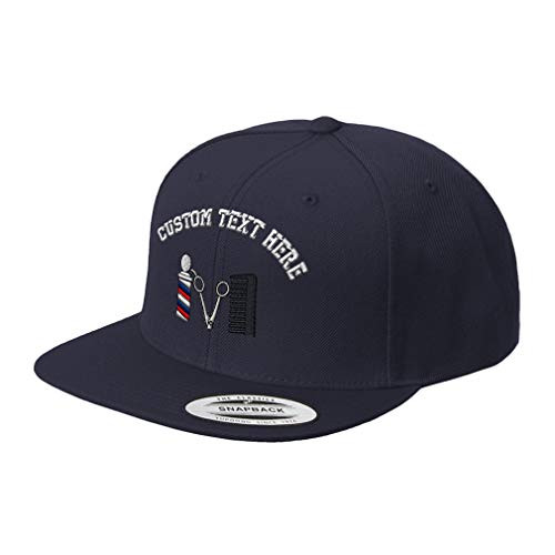 Custom Snapback Hats for Men  and  Women Barber Logo Embroidery Acrylic Flat Bill Baseball Cap Navy Personalized Text Here