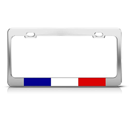 Speedy Pros Metal License Plate Frame France Flag French Country Car Accessories Chrome 2 Holes
