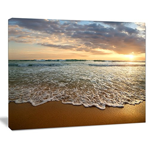 Design Art Bright Cloudy Sunset in Calm Ocean Contemporary Seascape Art Canvas, 20x12", Blue Design Art Bright Cloudy Sunset in Calm Ocean Contemporary Seascape Art Canvas, 20x12", Blue