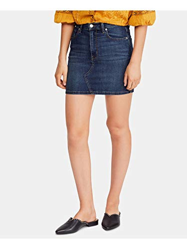 Free People Womens Teagan Denim Dirt Wash Mini Skirt Blue 24
