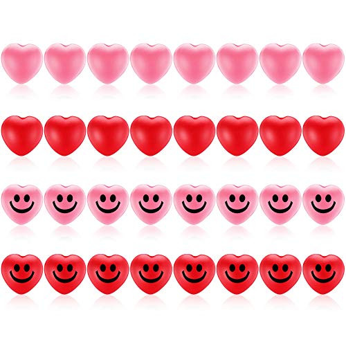 32 Pieces Heart Stress Balls Valentines Day Smile Face Stress Balls Red and Pink Mini Stress Foam Balls Relax Toys Balls for Teens and Adults Valentines Day Party Supplies