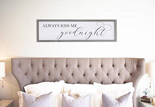 DKISEE Always Kiss Me Goodnight Sign Farmhouse Bedroom Sign Wall Sign Home Decor 5.9x20 inches