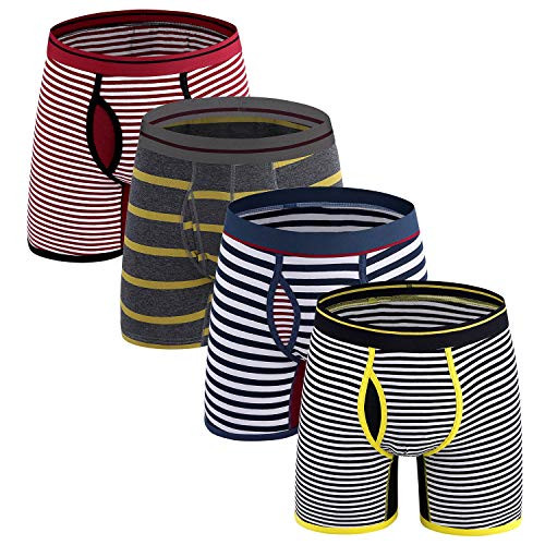 M MOACC 4-Pack Mens Stripe Boxer Briefs Underwear Cotton No Ride Up Boxer Briefs for Men LB6