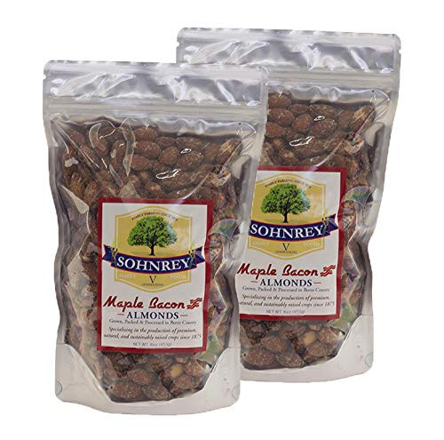 Maple Bacon Roasted Almonds Sweet Savory Smoked Snack Nuts Steam Pasteurized from the Sohnrey Family Farm 2-Pack of 16 oz Pouches