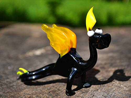 Glass Dragon Figurine Hand Blown Glass Dragon Ornament Dragon Coffee Table Decor Dragon Glass Art Figure Black Sculpture Dragon Statue