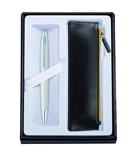 Cross Calais Satin Chrome Ballpoint Pen  and  Classic Black Zip Pouch